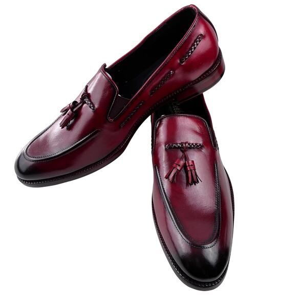 Lethato Tassel Loafers Men's 12 Oxblood Red Burnished Leather Almond Toe Formal - Picture 1 of 10